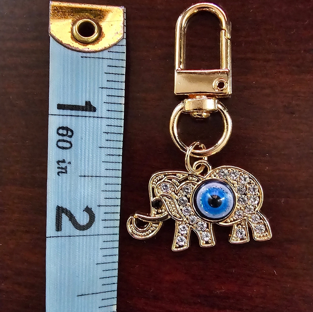 Evil Eye Elephant Keychain Purse Charm Goldtone NWOT - Picture 5 of 6